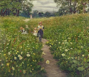 Recolha de flores silvestres (óleo no cartão)